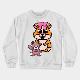 Funny Hamster is holding a teddy bear Crewneck Sweatshirt